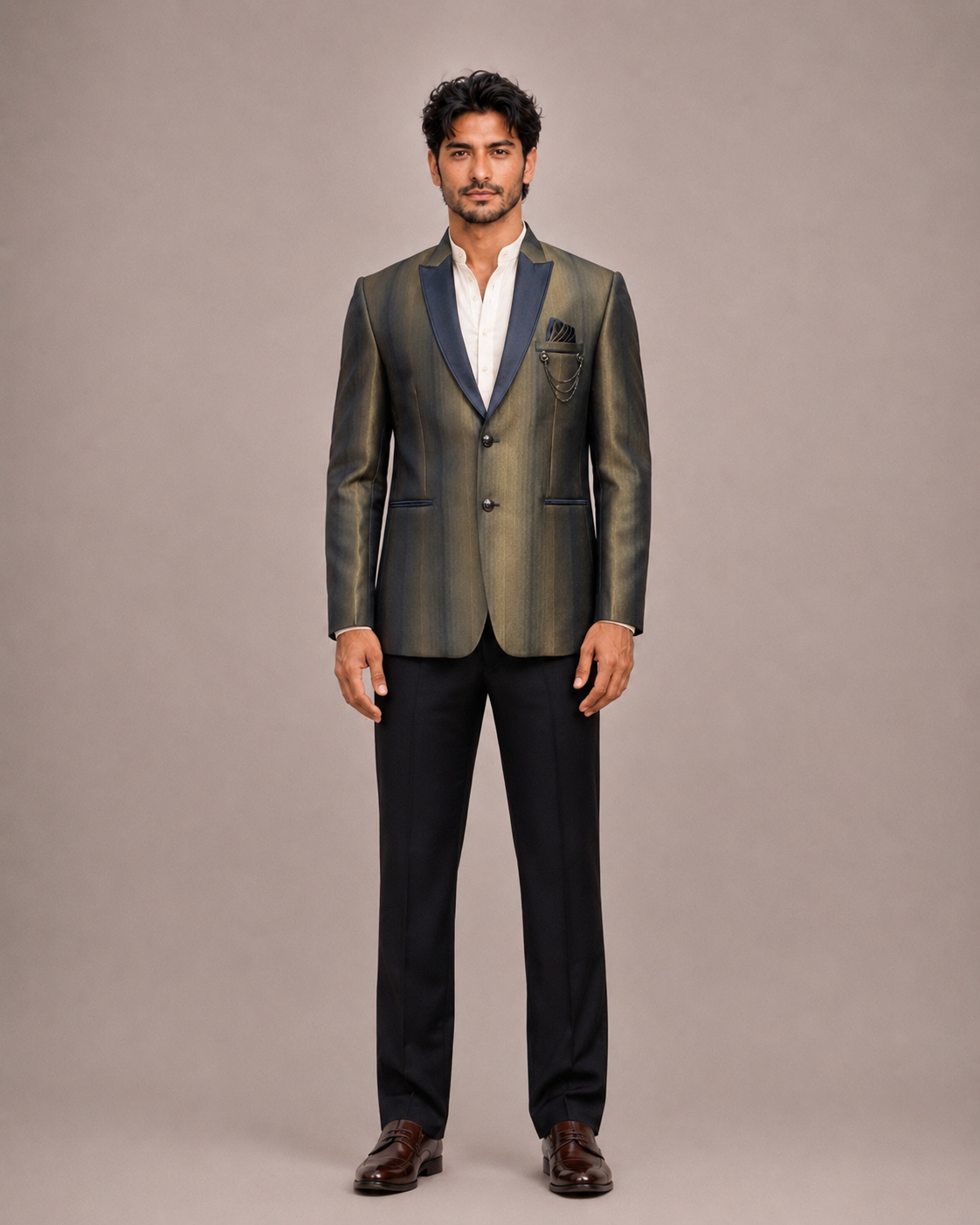 Brown Italian Fabric 5 Piece Tuxedo Suit