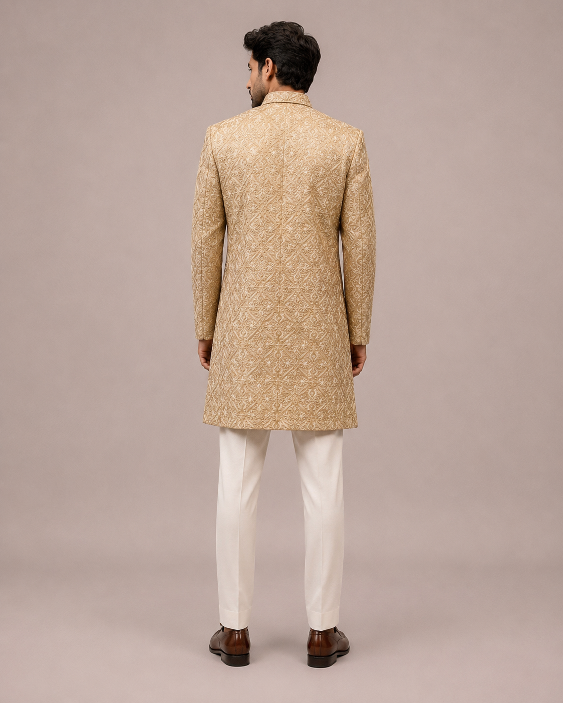 Brown Silk Indo Western with Machine Thread Work