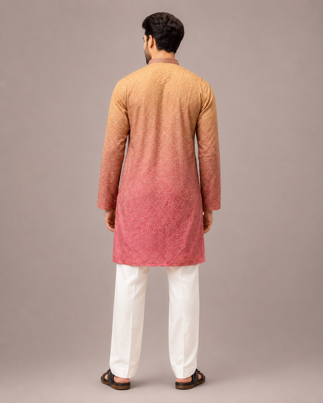Brown Silk Kurta Set with Aari and Computer Embroidery Work