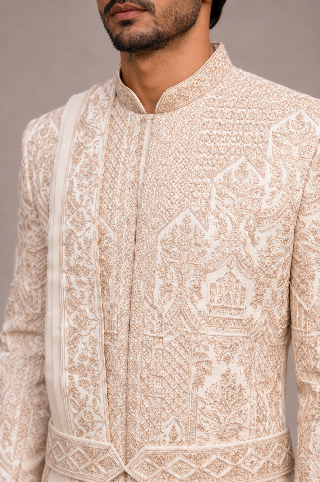 Buy Peach Raw Silk Sherwani