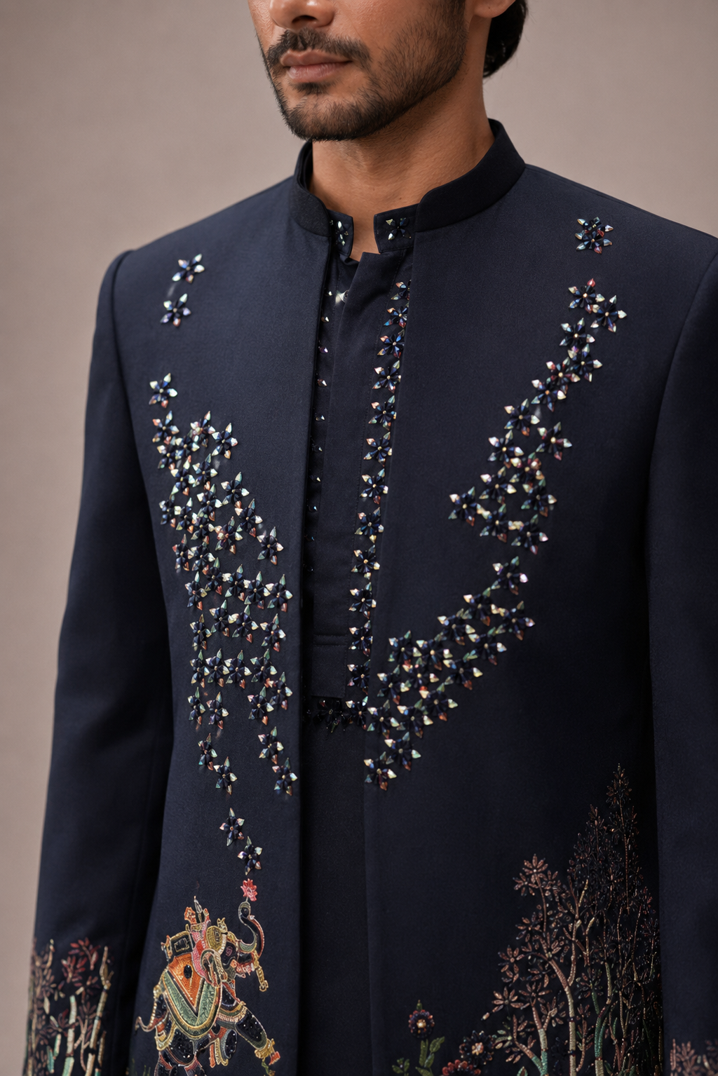 Blue Imported Fabric Jodhpuri Suit with Hand Work