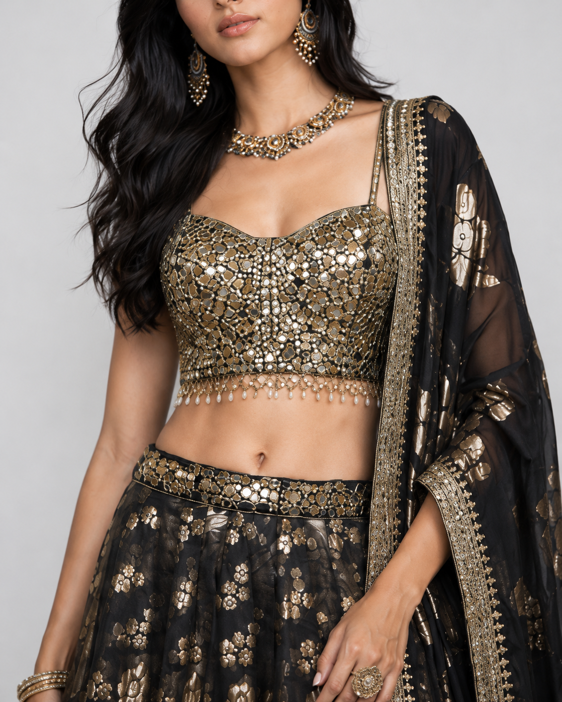 Brown Tisu Silk Lehenga Choli with Miral Kasab Work