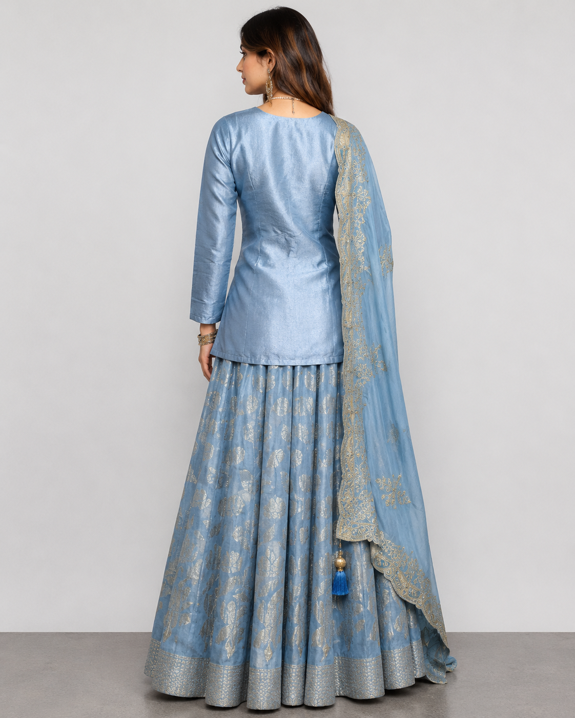 Gray Tissue Silk Choli with Zardozi and Gath Work