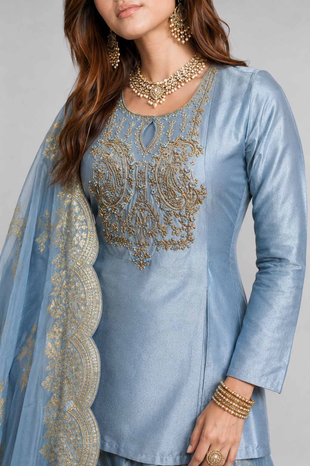Gray Tissue Silk Choli with Zardozi and Gath Work