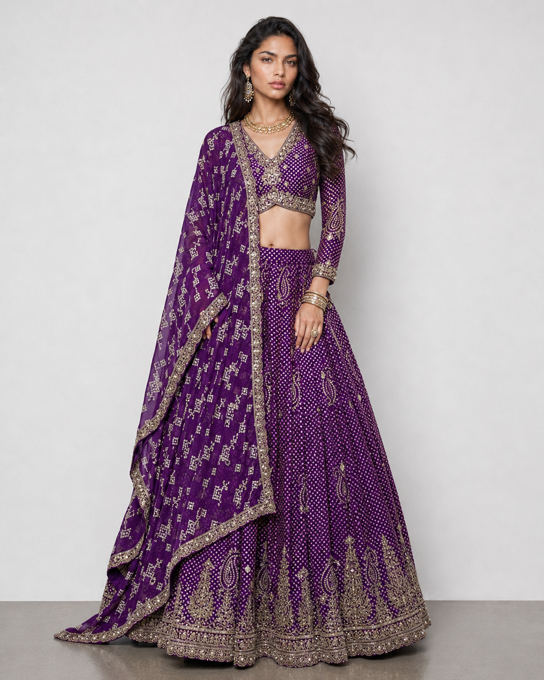 Purple Soft Silk Choli with Zardozi Pal Work and Bandhani Print