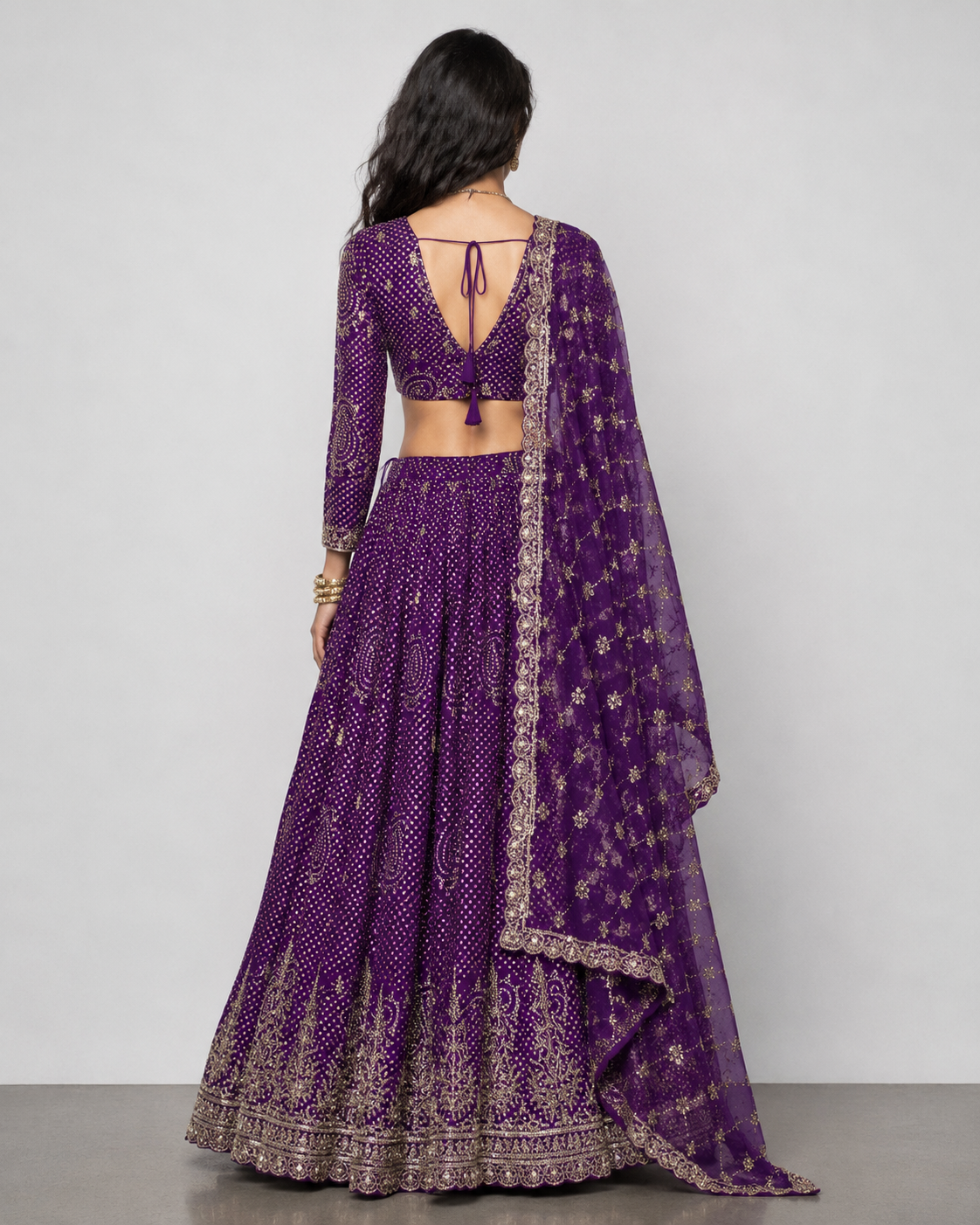 Purple Soft Silk Choli with Zardozi Pal Work and Bandhani Print