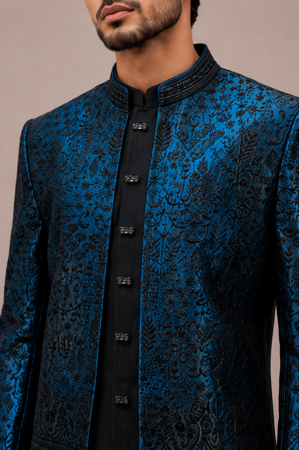 Morpankh Satin Silk Indo Western for Men with Machine Work