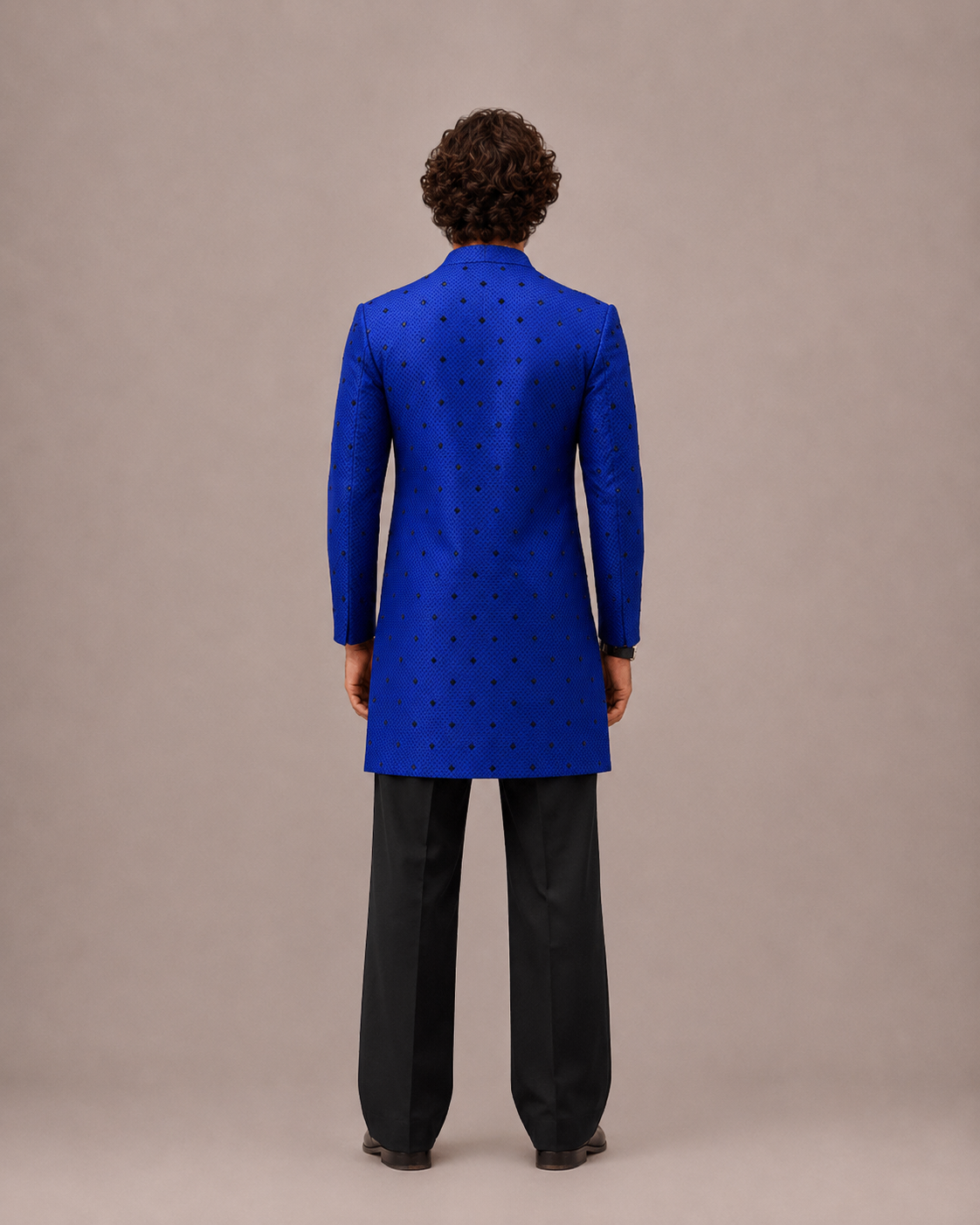 Blue Italian Fabric Sherwani with High Neck and Cutdana Work