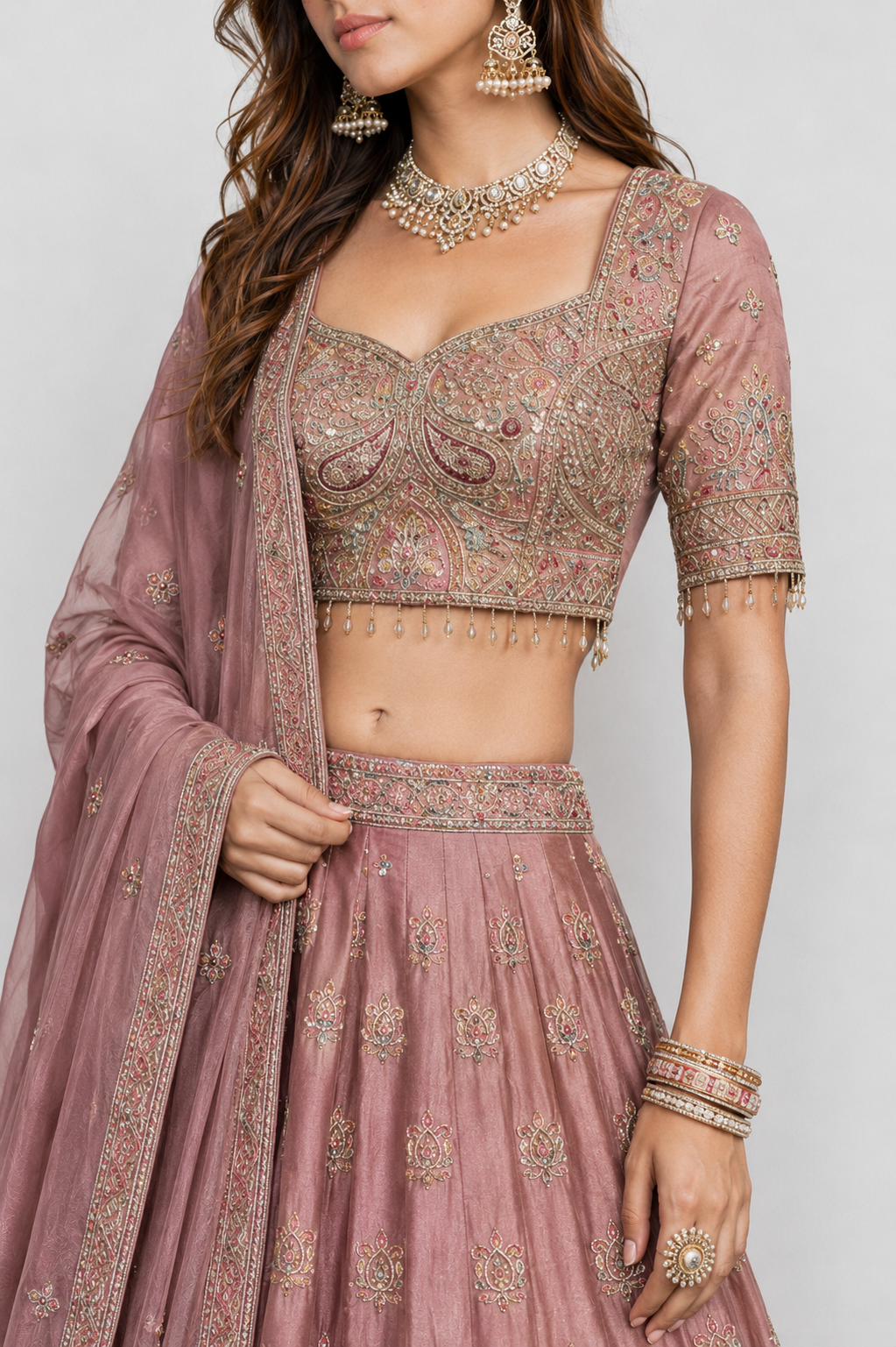 Copper Tissue Silk Lehenga Choli with Resham, Sicon and Multi Work
