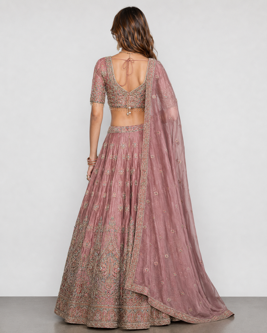 Copper Tissue Silk Lehenga Choli with Resham, Sicon and Multi Work