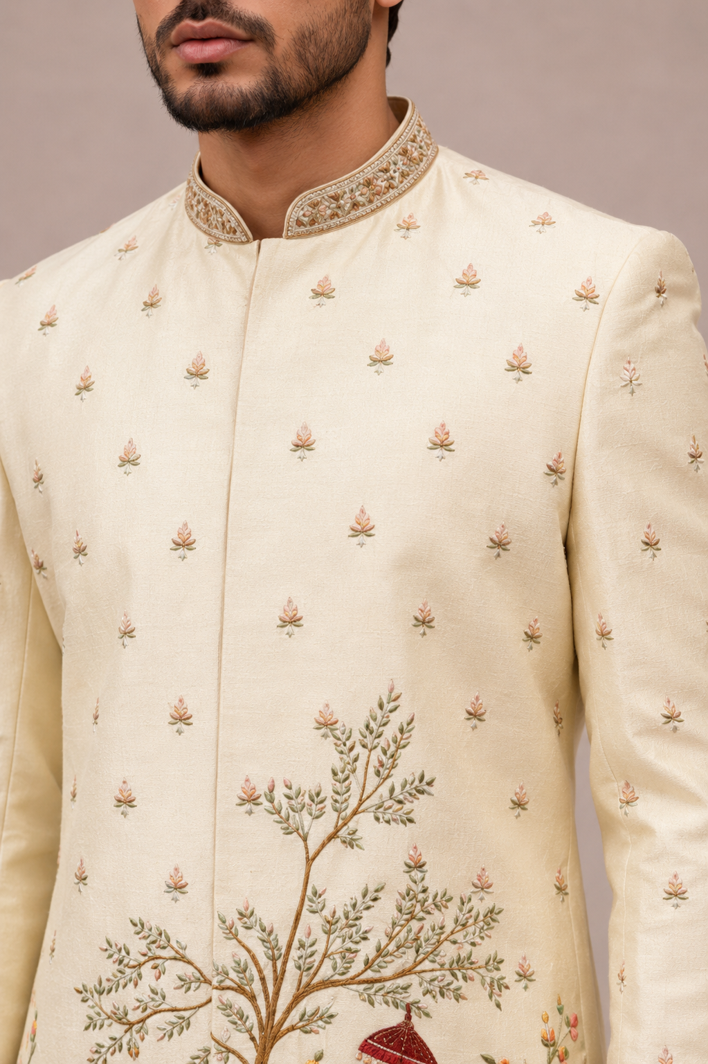 Cream Art Silk Indo Western