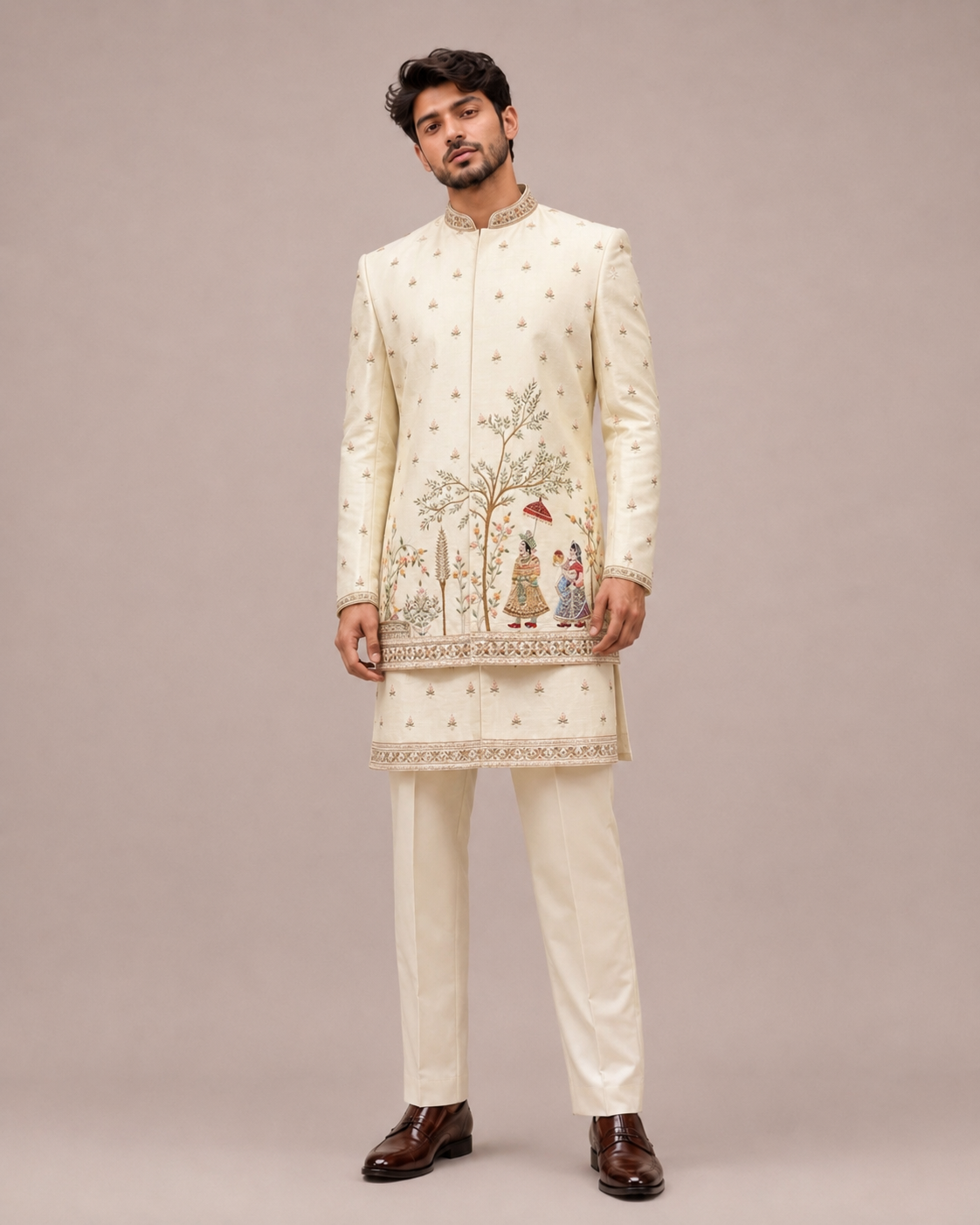 Cream Art Silk Indo Western