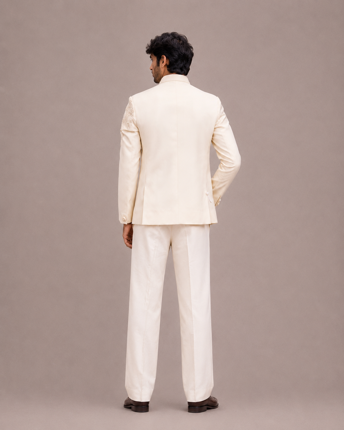 Cream Italian Fabric Jodhpuri Set with Hand Embroidery Work