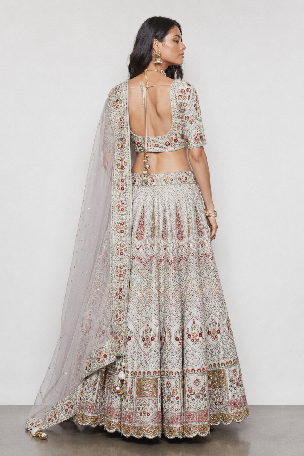 Cream Pure Raw Silk Bridal Lehenga Choli with Resham, Sicon and Kardana Work