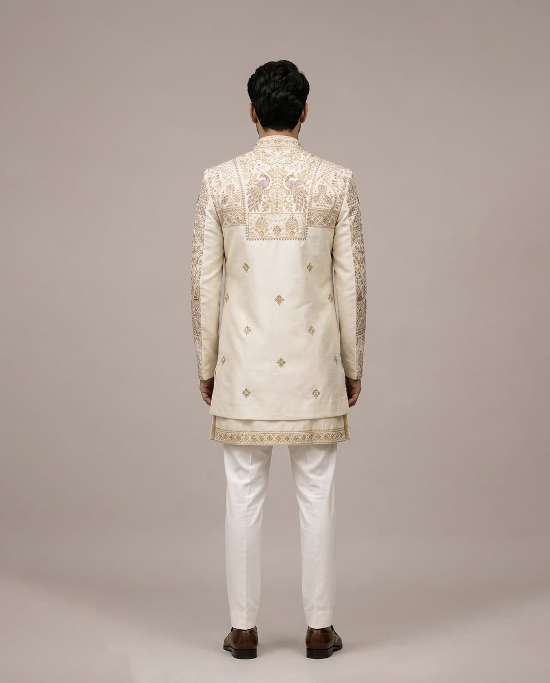Cream Raw Silk Indo Western