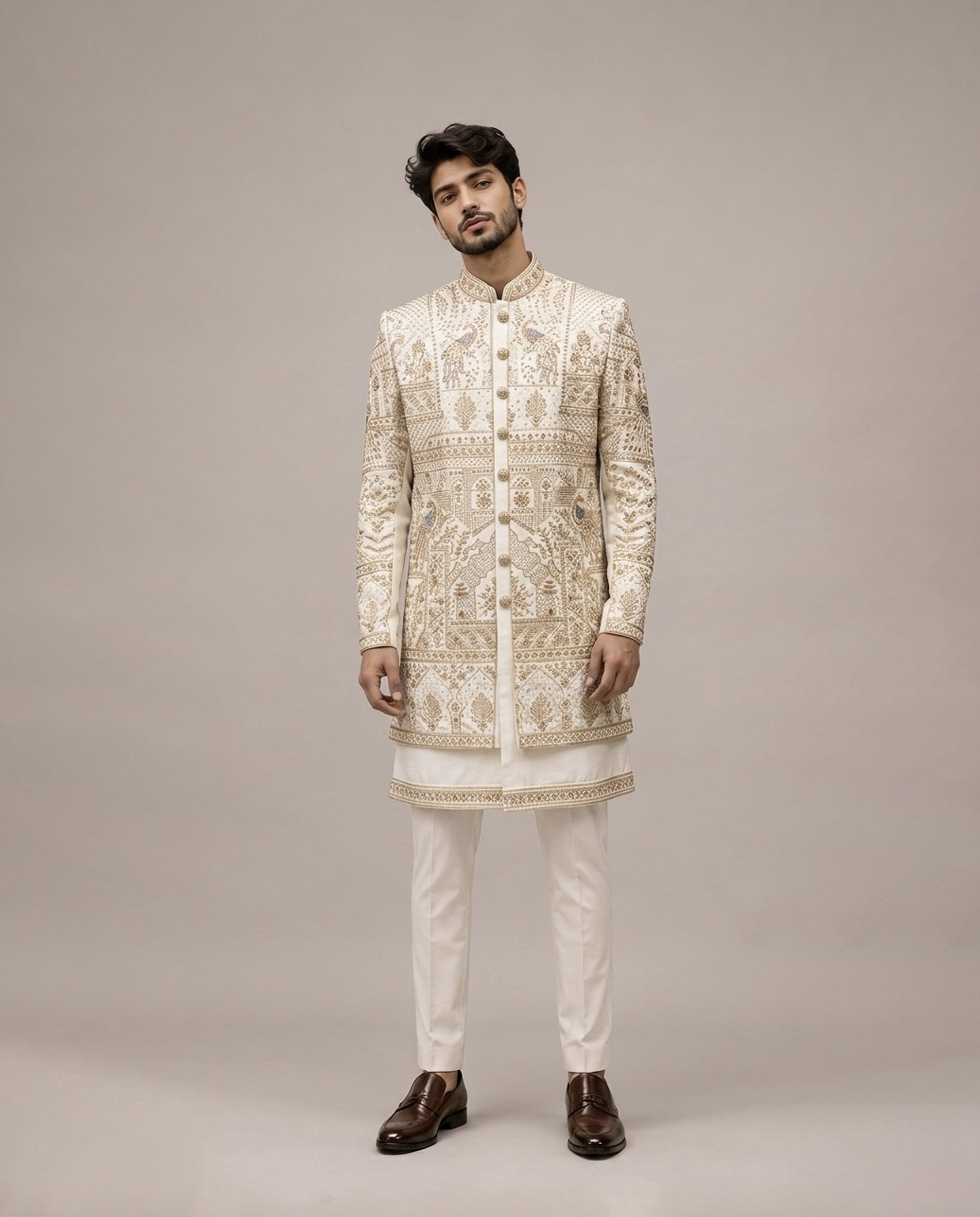 Cream Raw Silk Indo Western