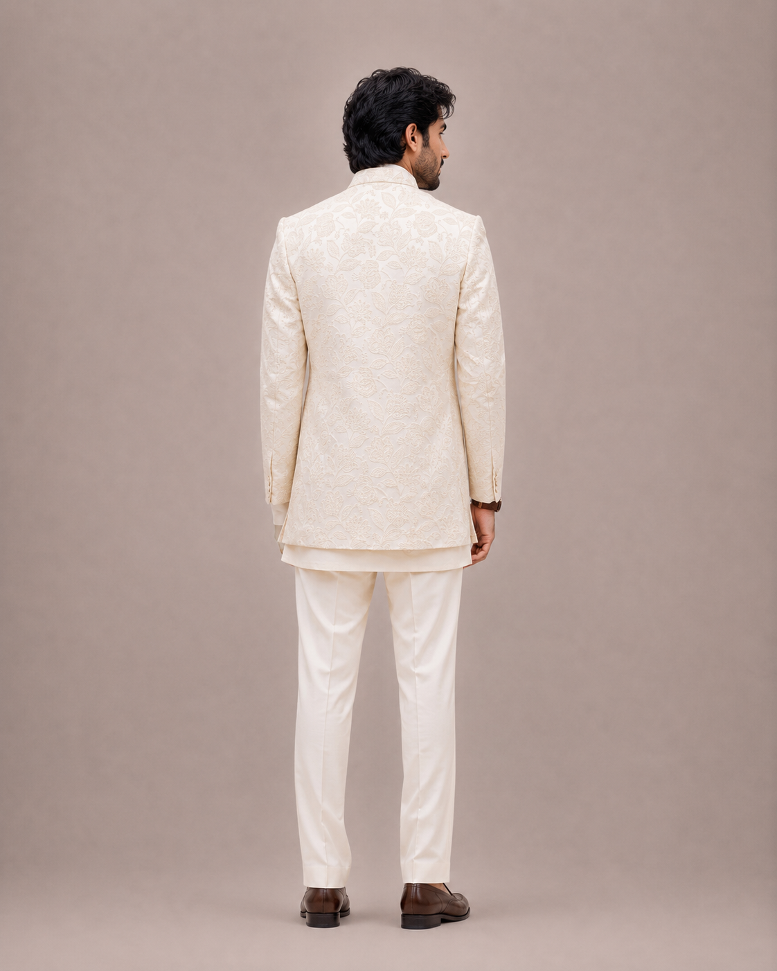 Cream Silk Open Jodhpuri with Machine Embroidery and Thread Work