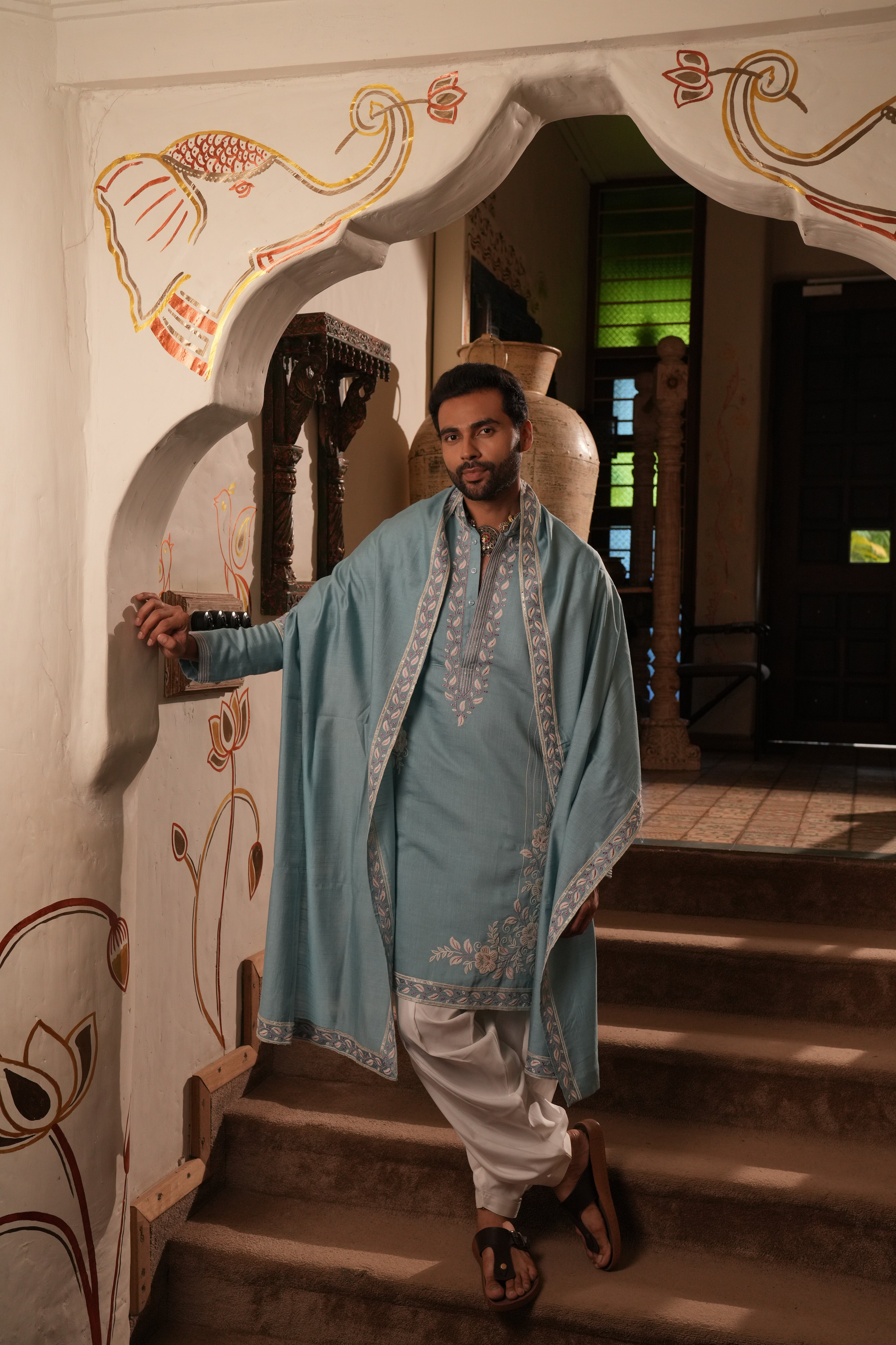 Ice Blue Kurta with Resham Dori Embroidery