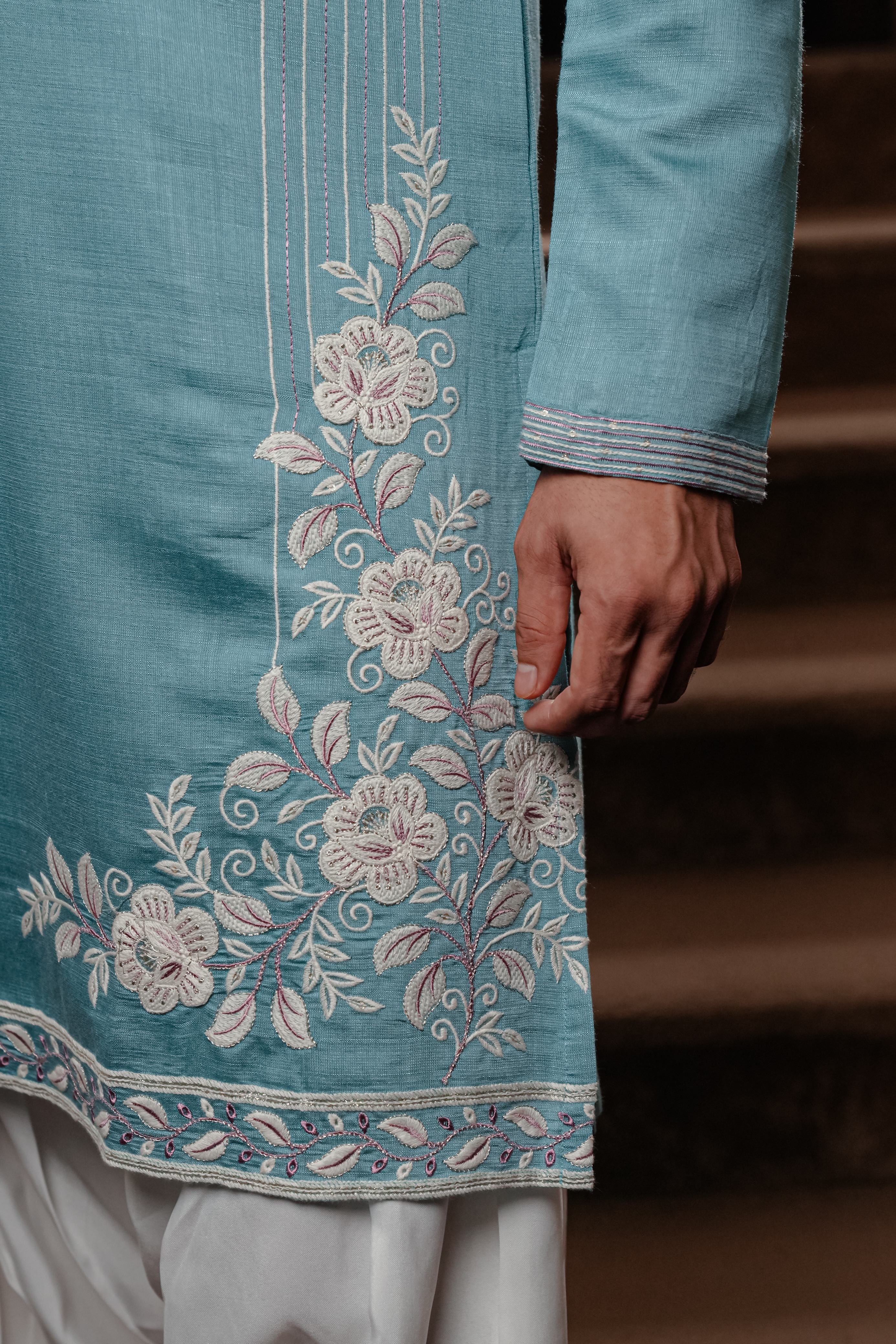 Ice Blue Kurta with Resham Dori Embroidery