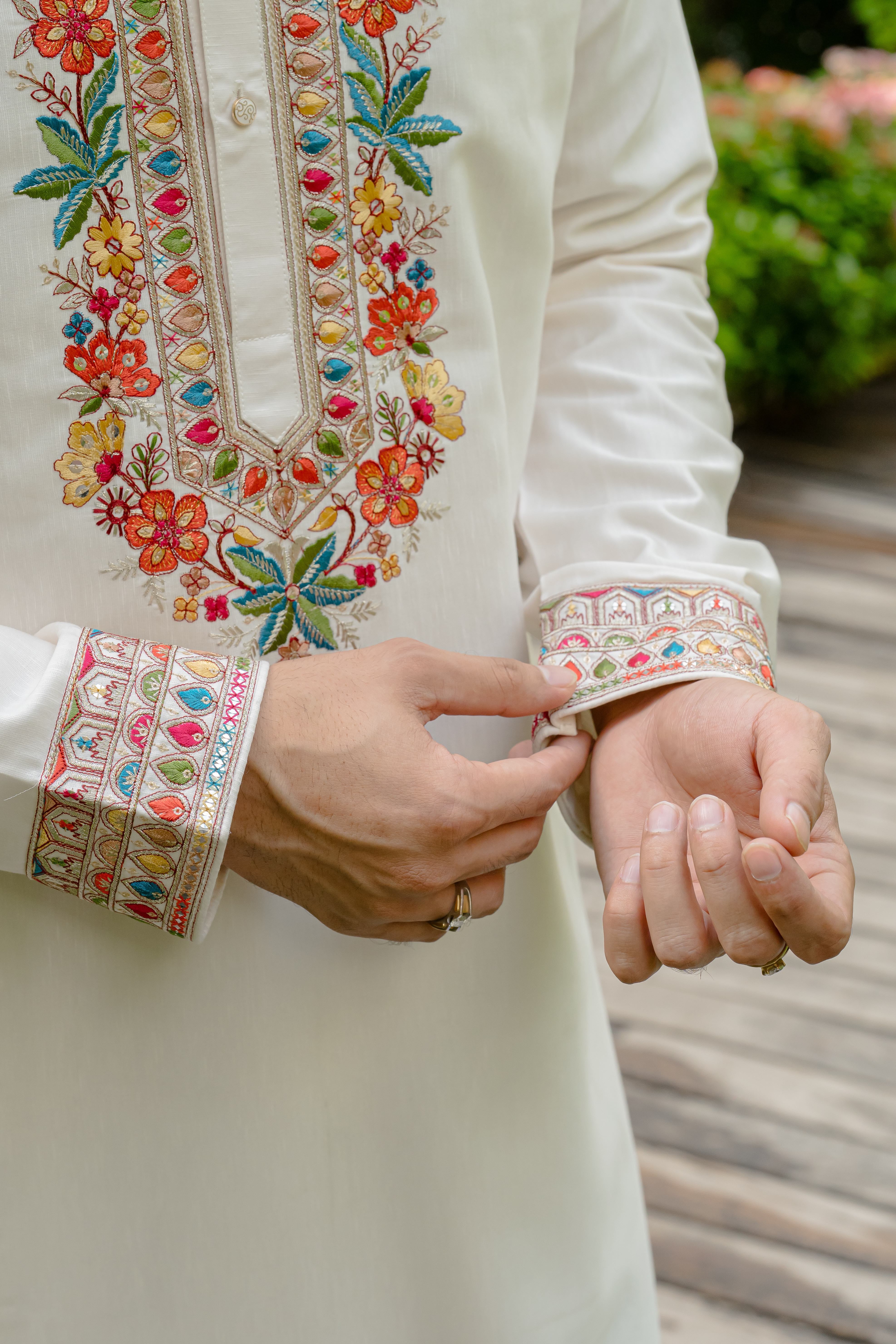 Ivory Pure Silk Kurta with Multicolour Resham & Sequins Work