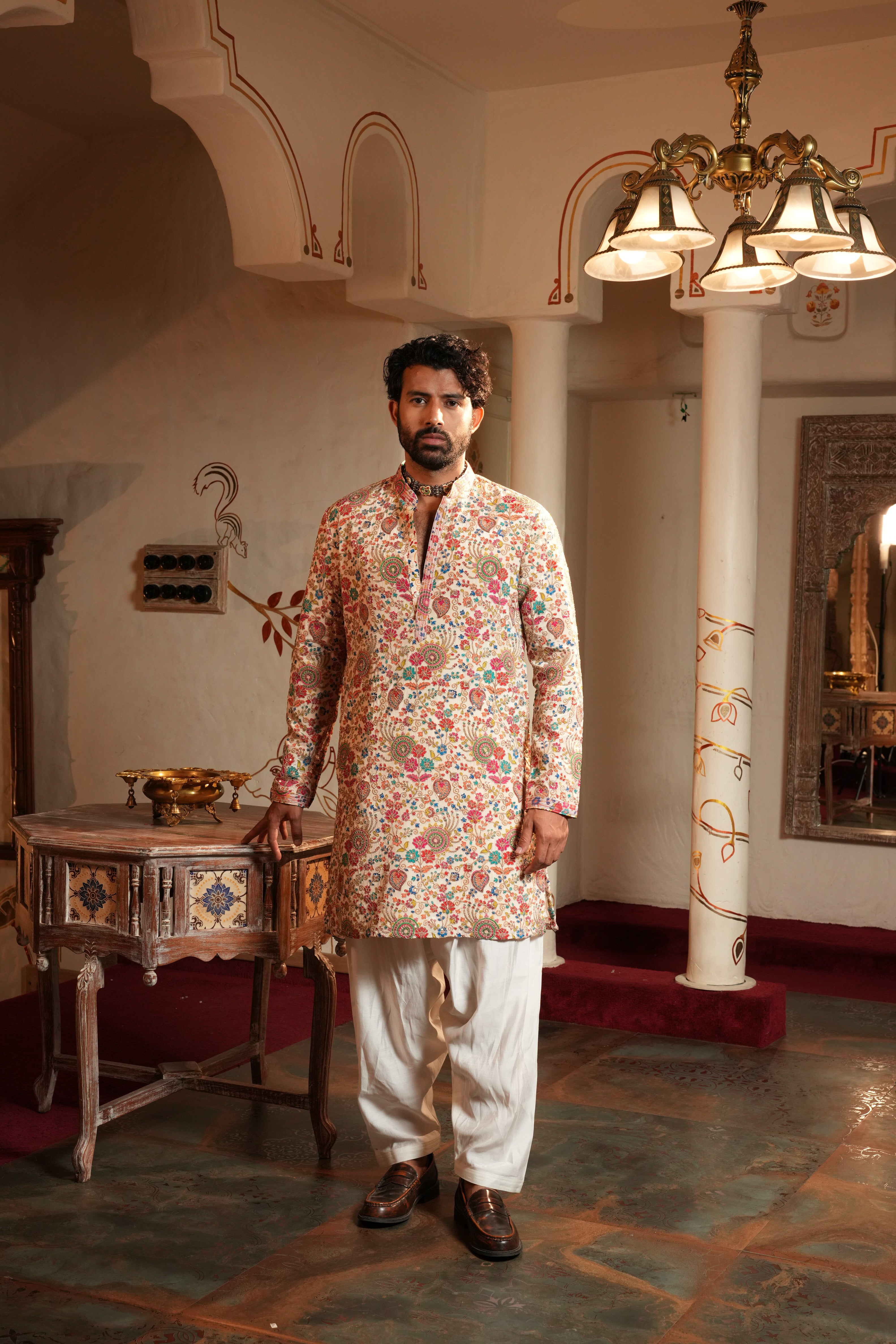 Ivory Sherwani with Resham, Aari & Sequence Work