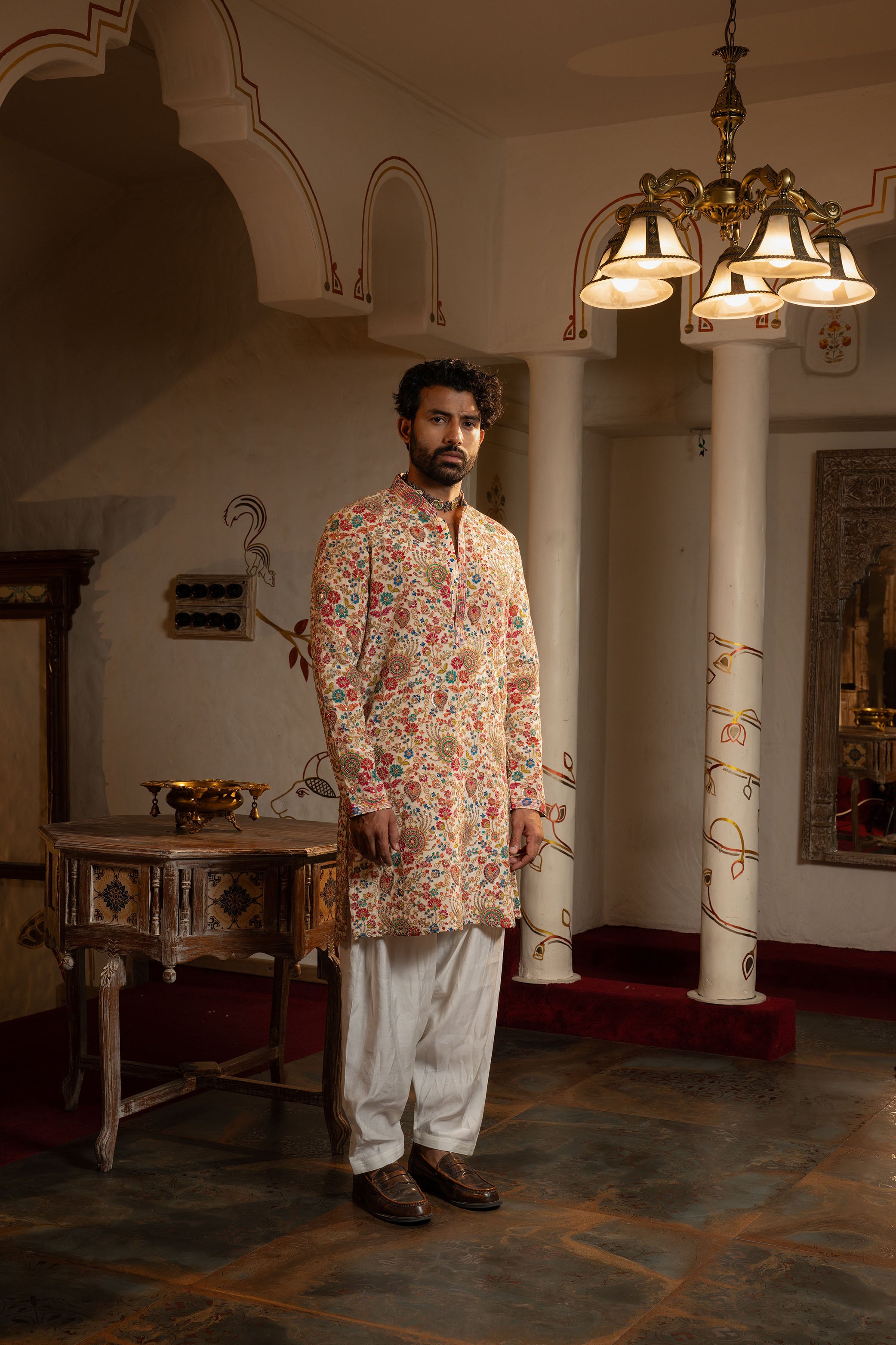 Ivory Sherwani with Resham, Aari & Sequence Work