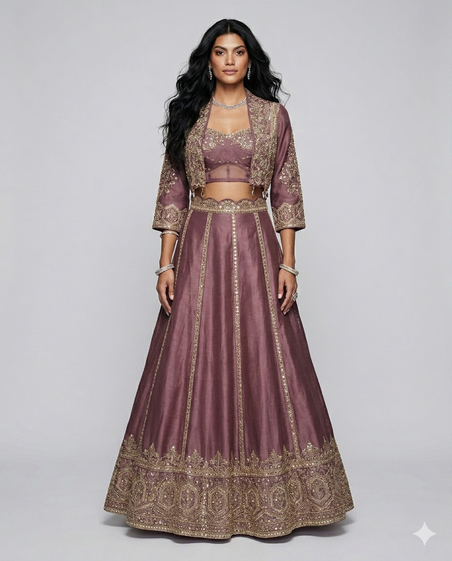 Dark Pink Soft Silk Choli with Mirror Resham Kardana and Organza Work