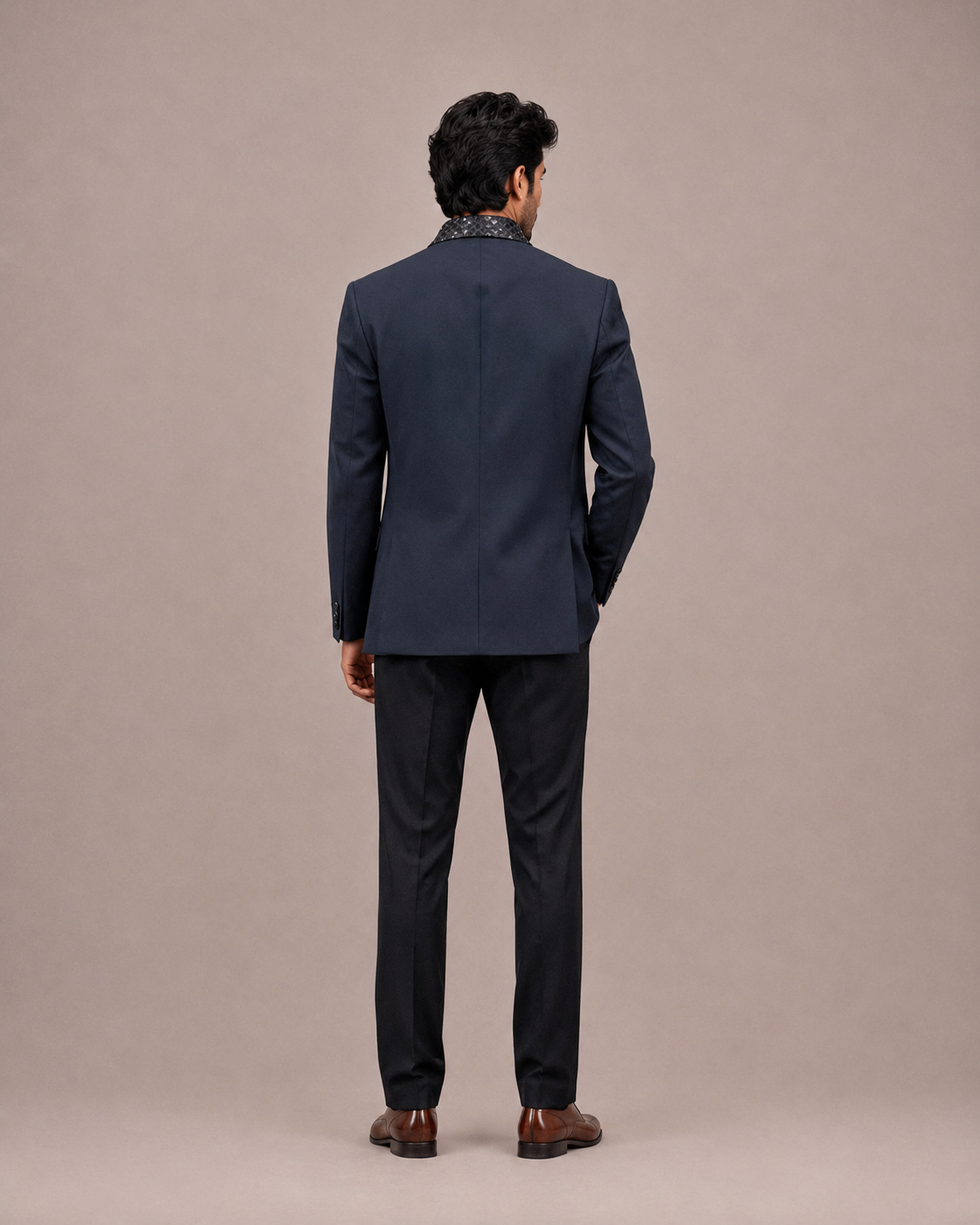 Gray Korean Fabric Tuxedo Suit with Hand Work
