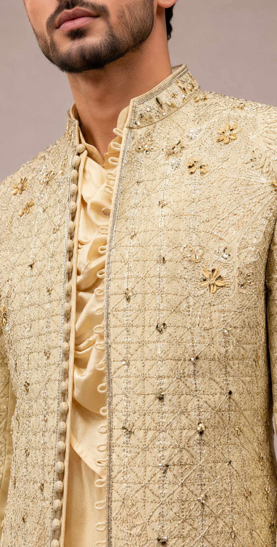 Gold Raw Silk Indo Western