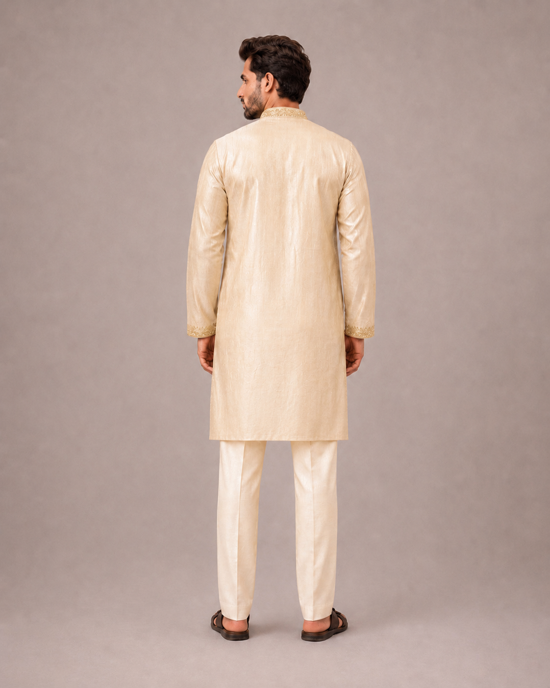 Gold Silk Kurta Set with Hand and Machine Thread Work