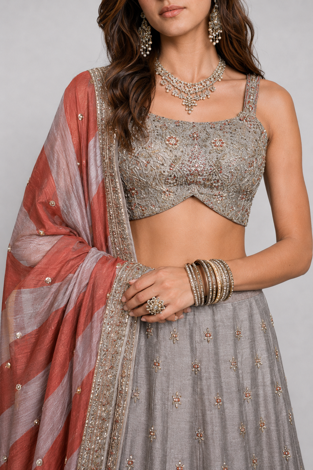 Gold Tissue Silk Lehenga Choli with Moti, Zardozi, Resham and Diamond Work