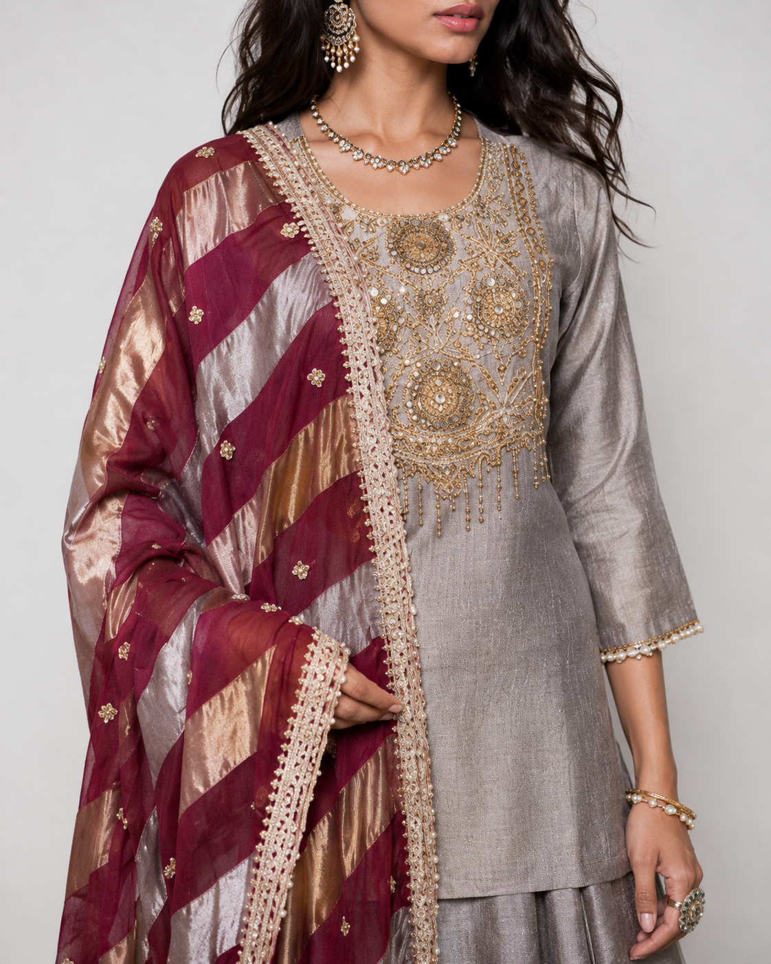 Gold Tissue Silk Lehenga Choli with Zartar Work