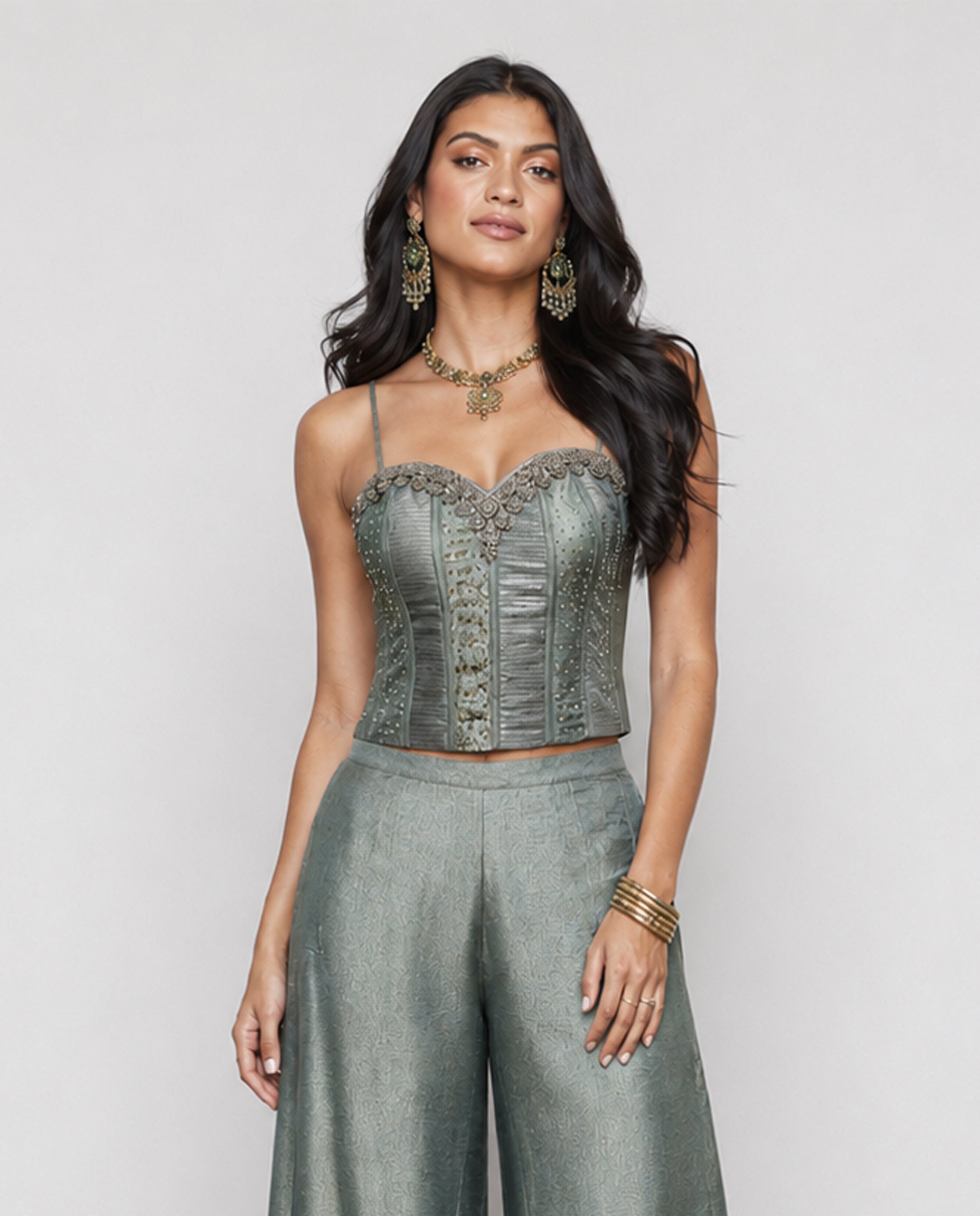 Gray Crush Fabric Indo Western