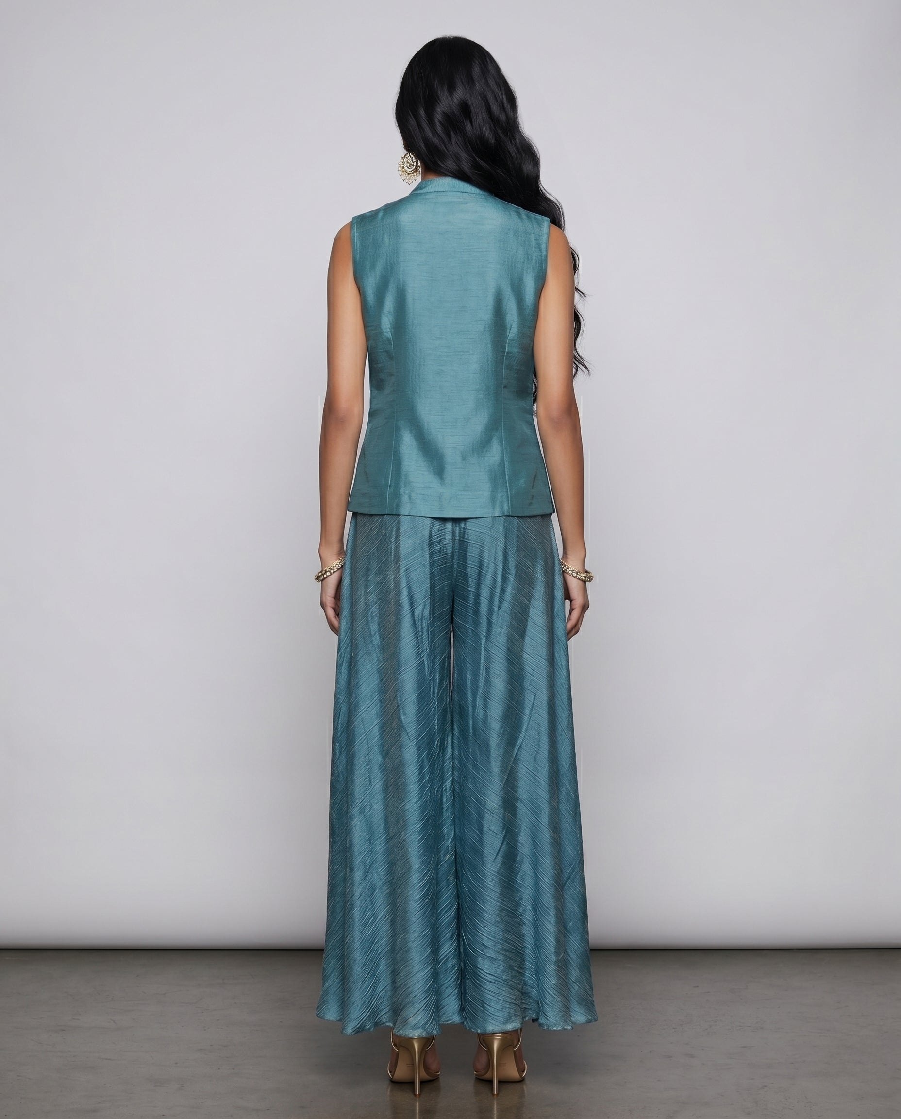 Gray Crush Fabric Indo Western