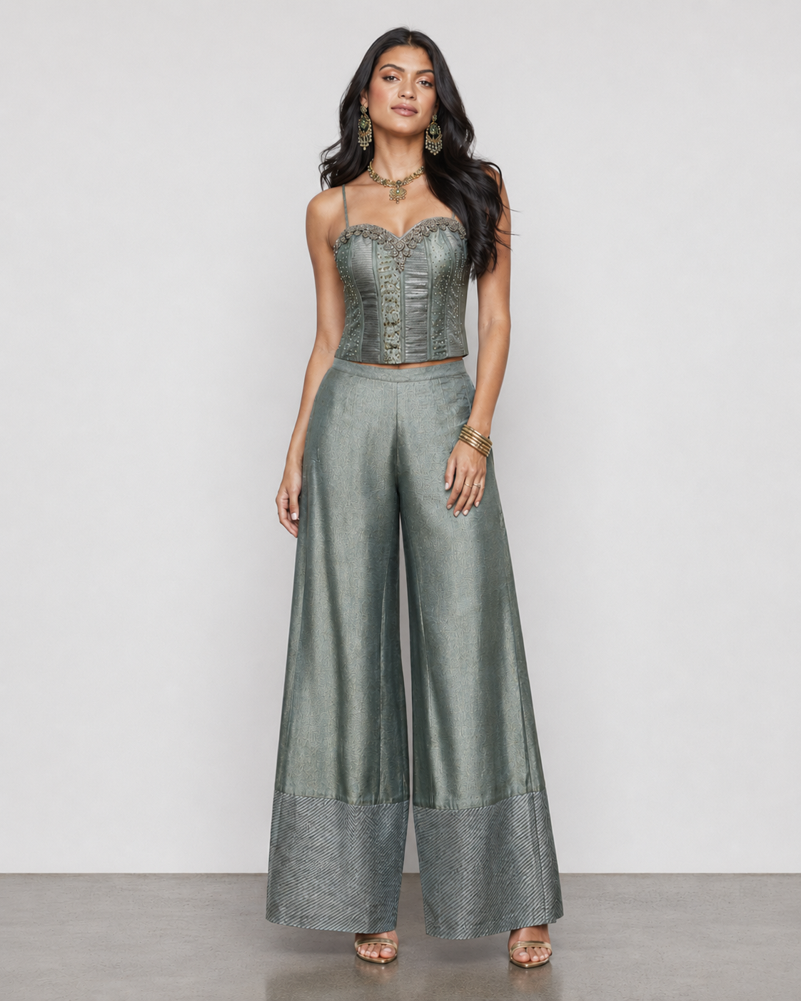 Gray Crush Fabric Indo Western