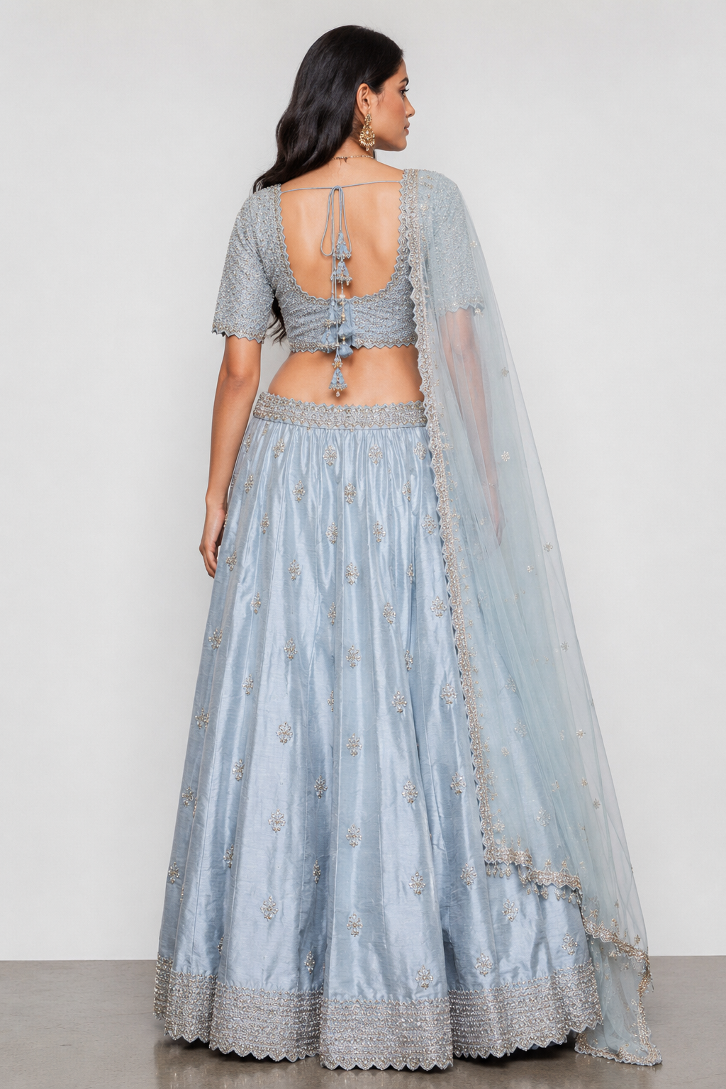 Gray Pure Raw Silk Bridal Lehenga with Kardana and Cutwork