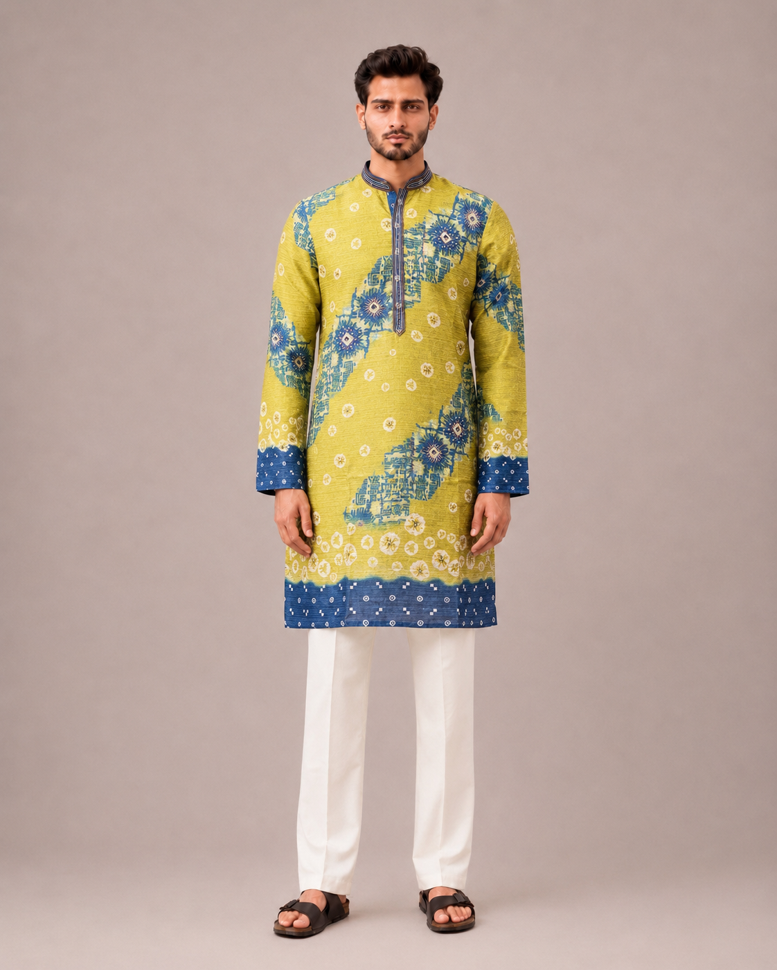 Green Banglori Silk Kurta Set with Badhani Print Work