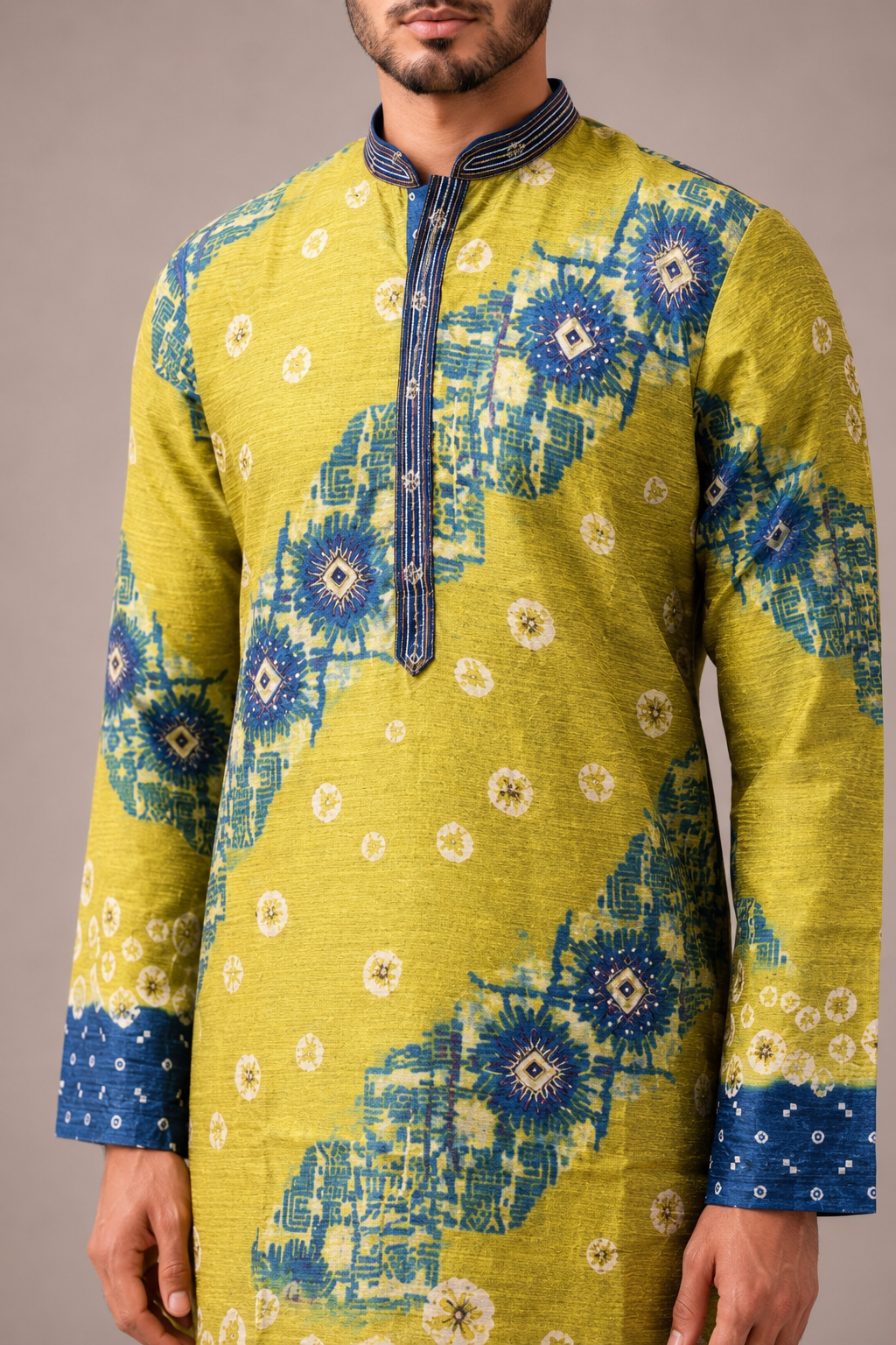Green Banglori Silk Kurta Set with Badhani Print Work