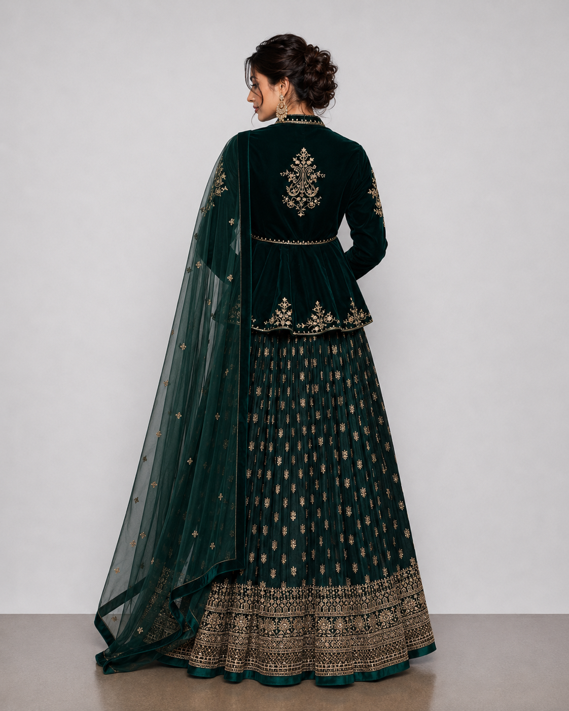 Green Chiffon Lehenga Choli with Moti, Kashab and Sicon Work