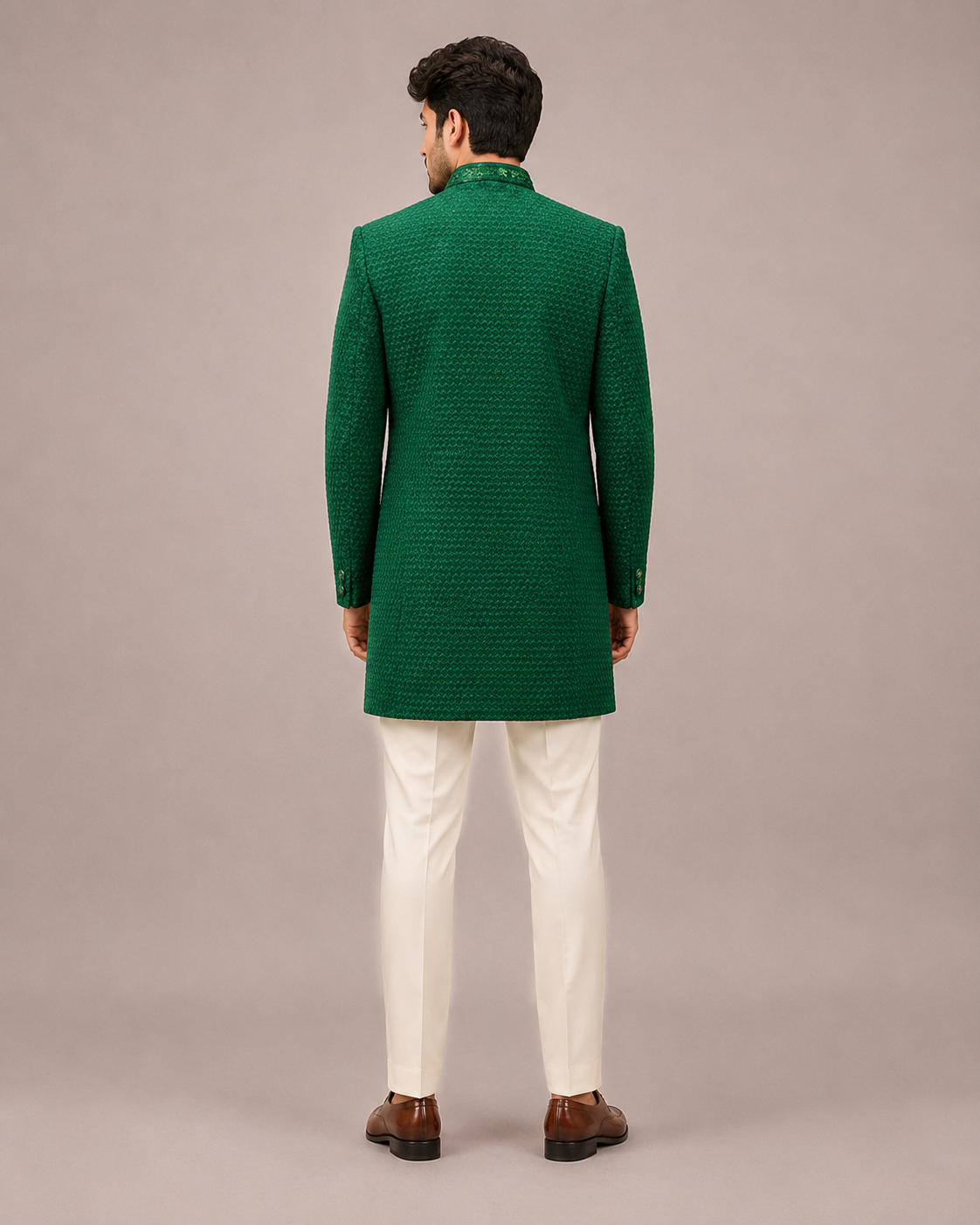Green Velvet Indo Western for Men with Computer Embroidery Work