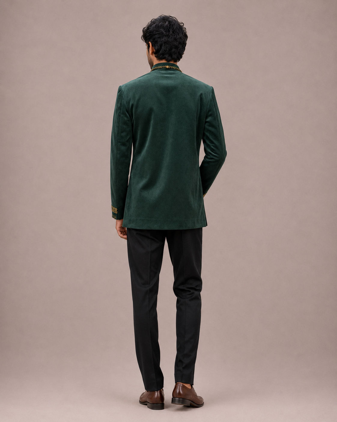 Green Velvet Jodhpuri Suit with Hand Work