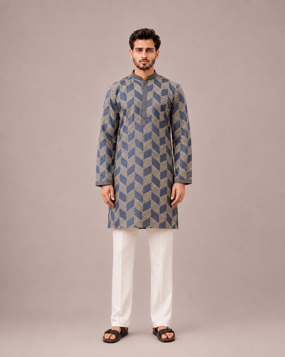 Grey Silk Kurta Set with Sequence and Computer Embroidery Work