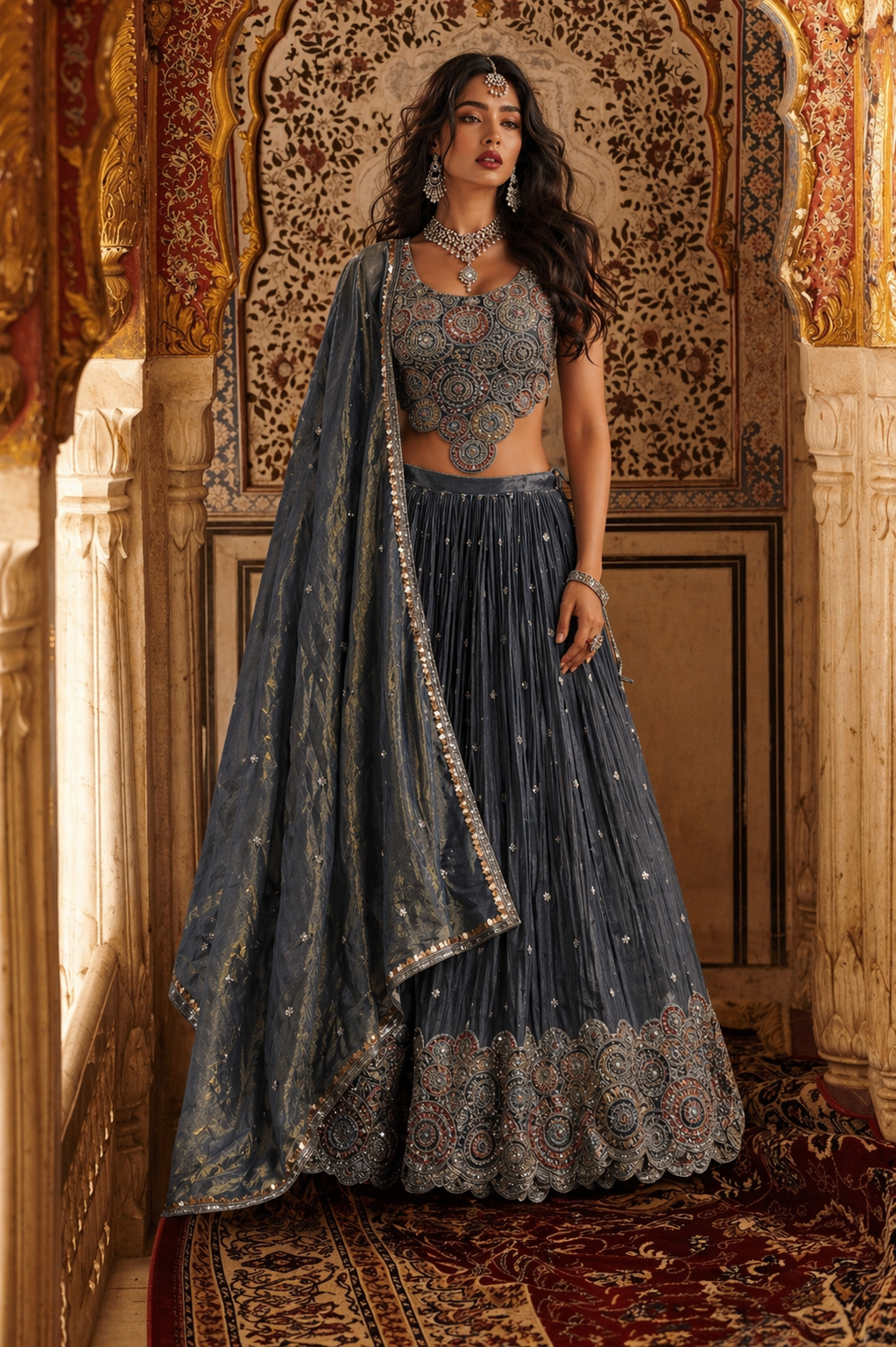 Grey Tisu Silk Lehenga Choli