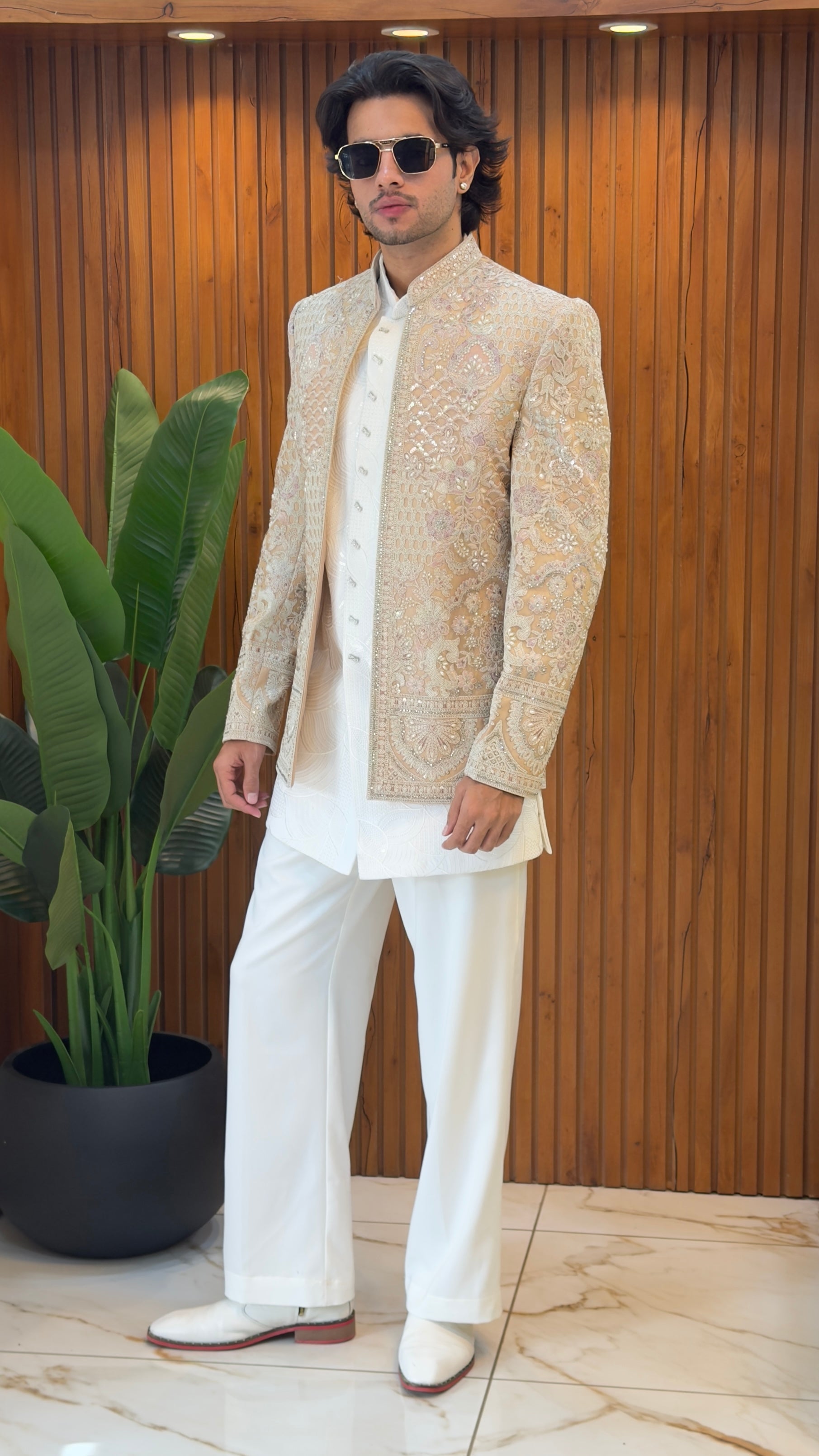 Champagne Gold Indo Western with Resham, Sequins and Beadwork
