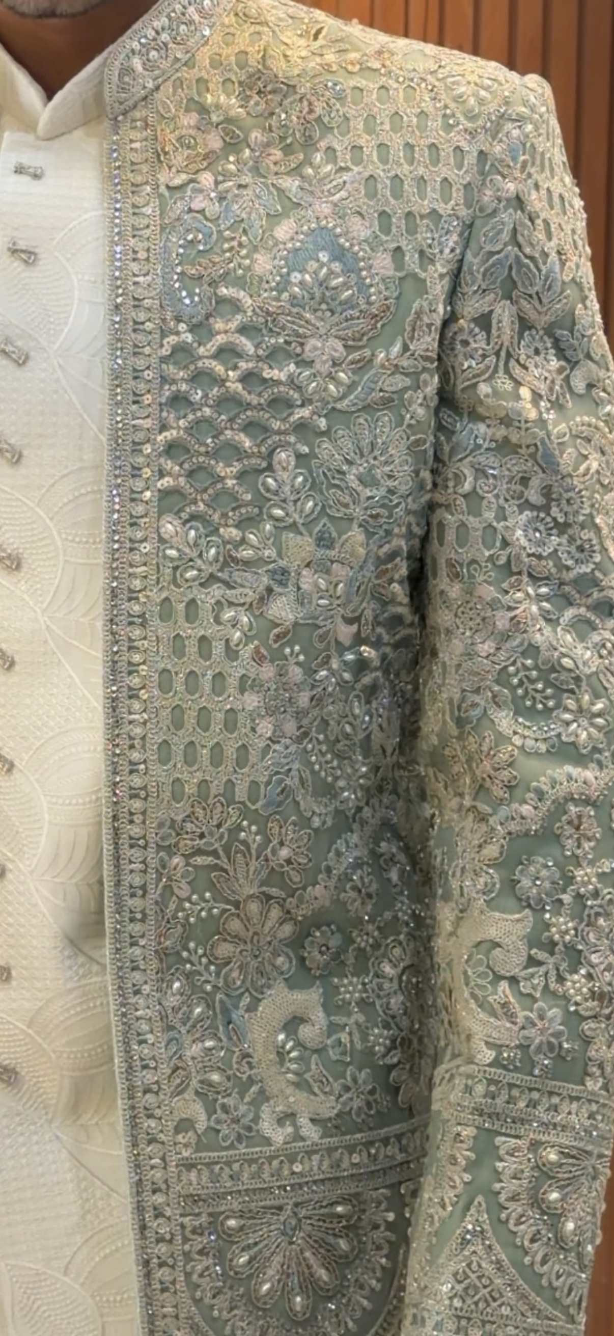 Mint Green Indo Western for Men with Resham, Sequins and Beadwork