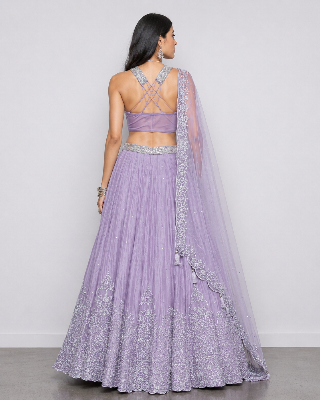 Lavender Chiffon Silk Lehenga Choli with Moti, Kardana, Zarkan and Sicon Work