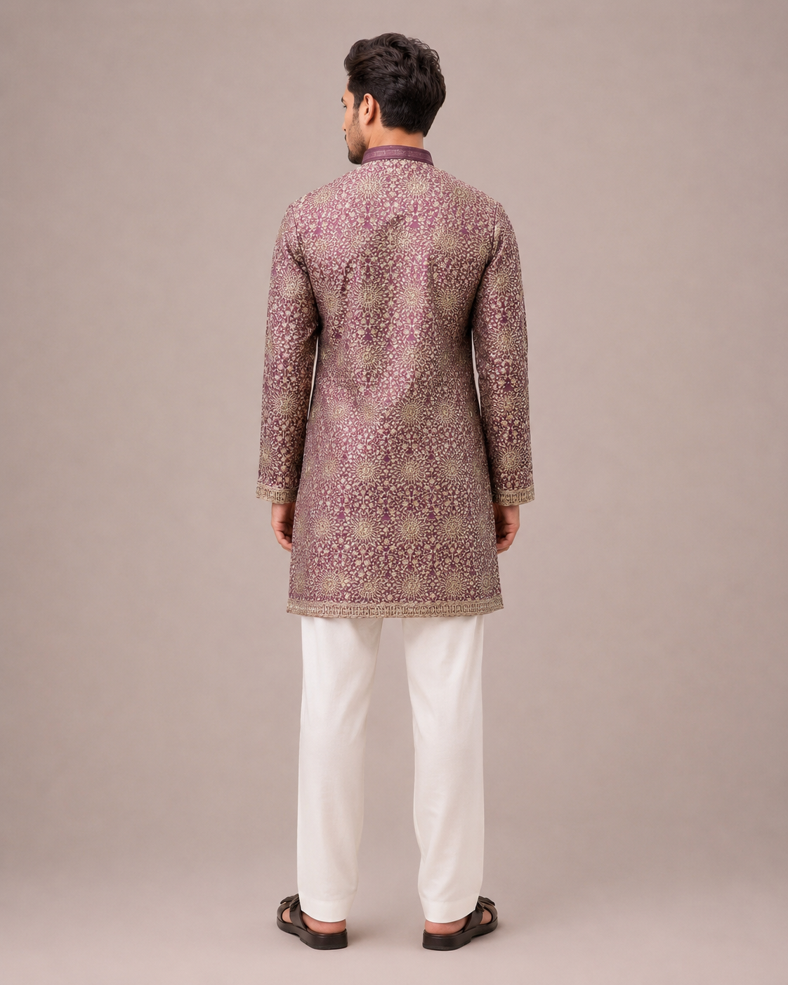 Lavender Silk Kurta Set with All Over Computer Embroidery Work