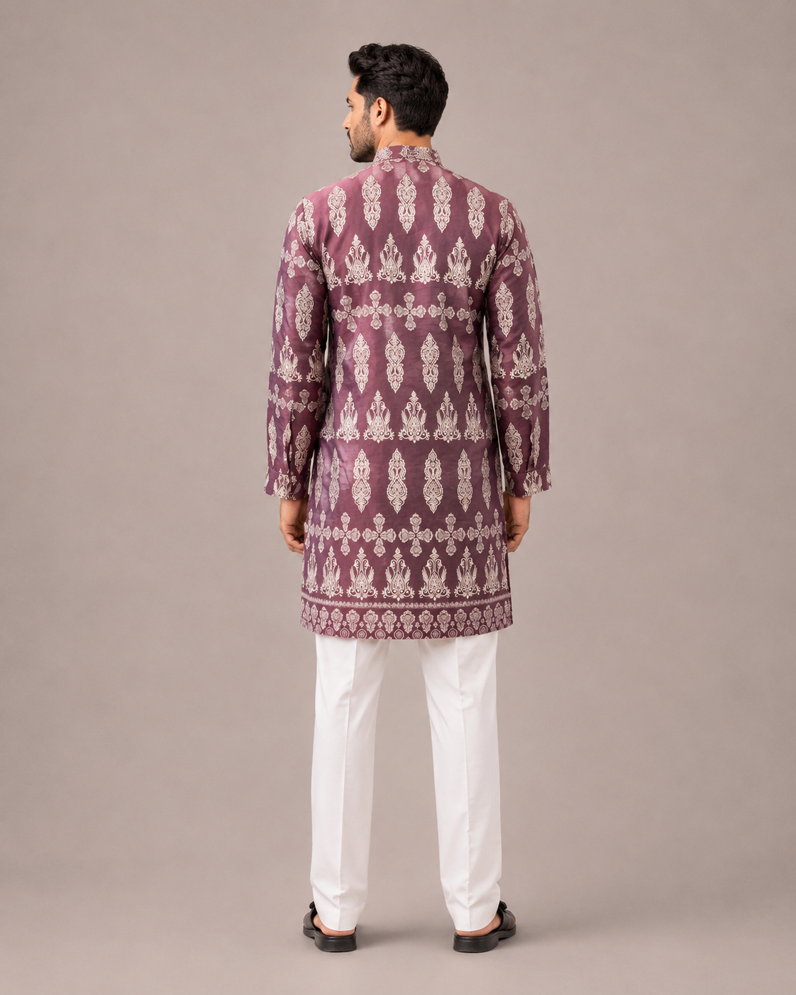 Lavender Silk Kurta Set with Print Work