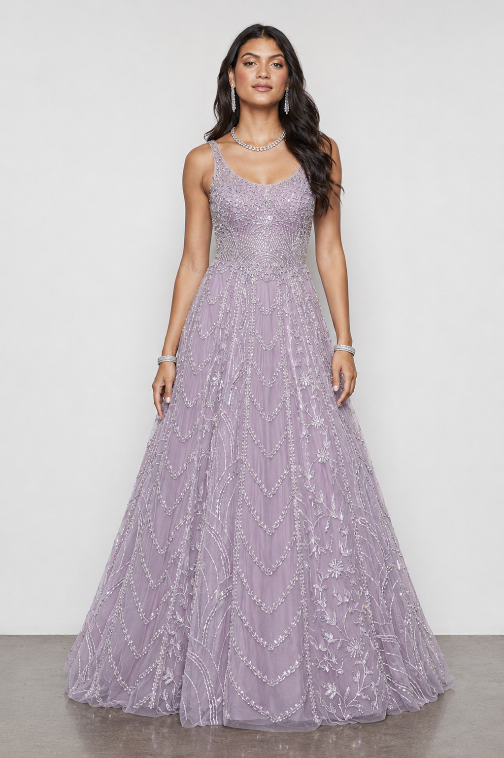 Lavender Soft Net Gown with Kardana Sequins and Moti Work