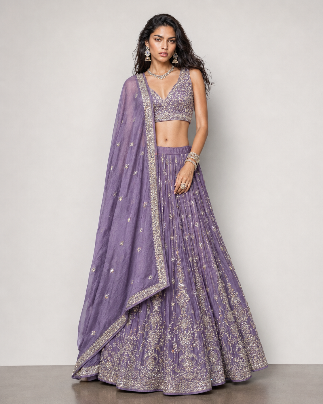 Lavender Tisu Silk Lehenga Choli with Sicon and Diamond Work